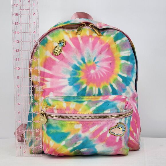 Stoney Clover Lane Tie Dye Nylon Backpack Pink Blue Yellow Pineapple Cloud Patch - Picture 14 of 16